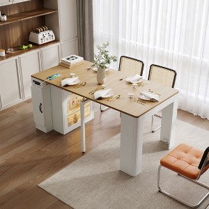 Okak 59IN Extendable Dining Table with Removable Middle Leaves, Kitchen Table with Power Outlet, Dinner Table for Dining Room - 1 of 4