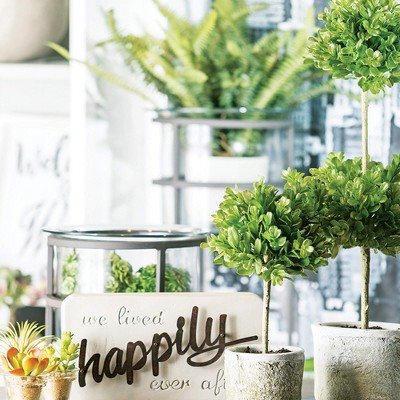 Green Plastic Double Boxwood Topiary in White Pot