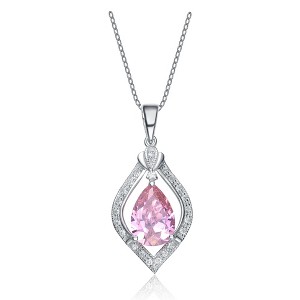 Guili Sterling Silver with Pink Teardrop and White Cubic Zirconia Pendant, A Chic and Delicate Touch of Elegance, Adds Grace to Any Look - 1 of 3