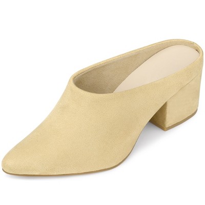 Perphy Women Chunky Heels Pointed Toe Slip-on Slide Mules