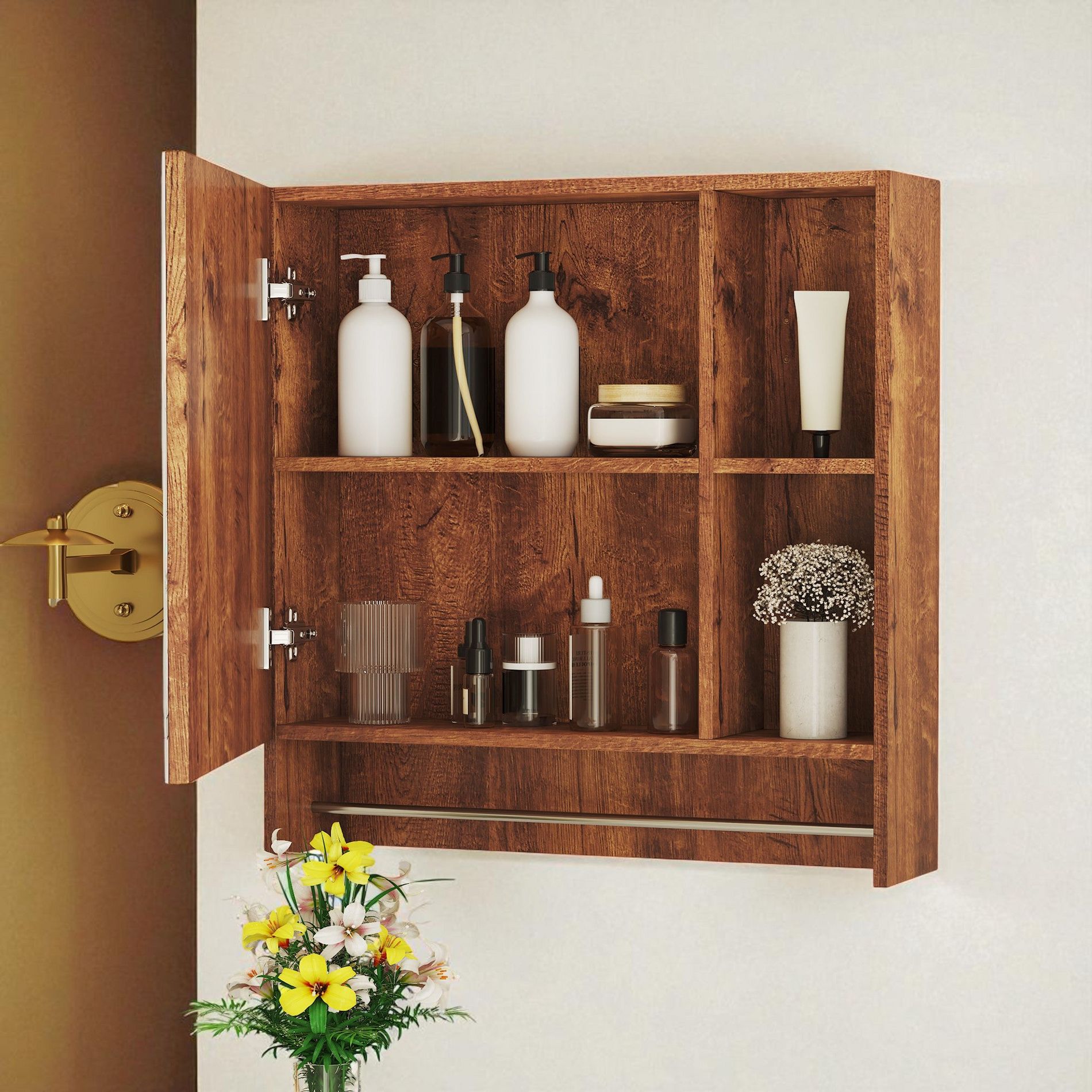 Mshliw Bathroom Mirror Cabinet Wall Mounted, Over The Toilet Storage with Shelves, Towel Rack, and Medicine Cabinet