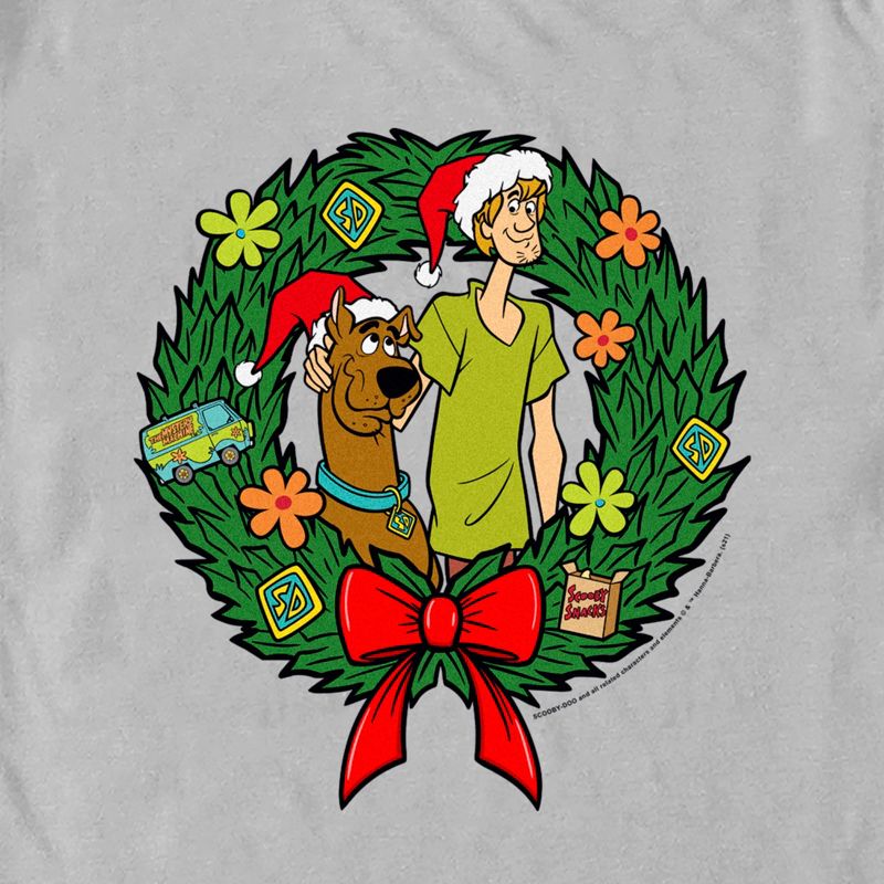 Men's Scooby Doo Christmas Shaggy and Scooby Wreath T-Shirt, 2 of 5
