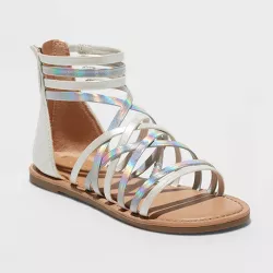 Girls' Dion Zipper Metallic Ankle Strap Sandals - Cat & Jack™ White 13