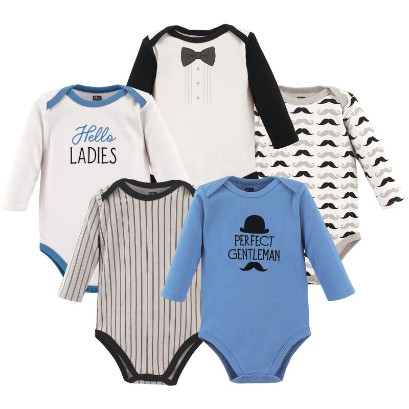 Hudson Baby Infant Boy Cotton Long-Sleeve Bodysuits 5pk, Perfect Gentlemen, 1 of 3