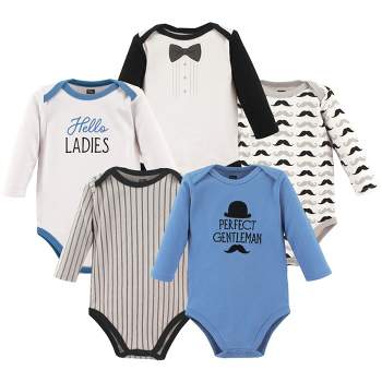 Hudson Baby Infant Boy Cotton Long-Sleeve Bodysuits 5pk, Perfect Gentlemen
