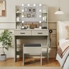 Vanity Desk with LED Lighted Mirror and 3 Adjustable Lights,  Makeup Vanity with Storage Stool, 2 Large Drawers and 4 Open Shelves - 2 of 4