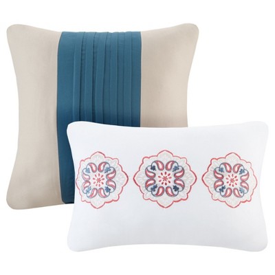Blue Twin Reversible Microfiber Quilt Set with Decorative Pillows