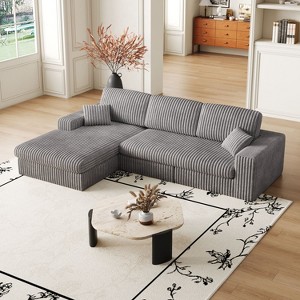 114.5 inch Modern Beige L-Shaped Corduroy Modular foam Sofa 2-in-1 Sofa with Three Cushion Neck Pillow Combination and Two Throw Pillows - 1 of 4