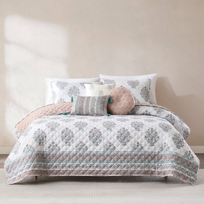 Lush Décor King/California King Sofia Flower Block Bouquet Reversible Quilts Pink
