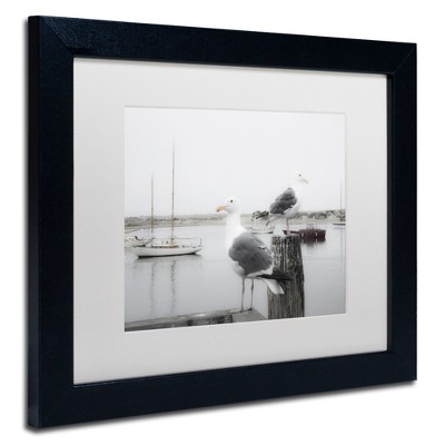 Trademark Fine Art -Moises Levy 'Two Seagulls & Boats' Matted Framed Art