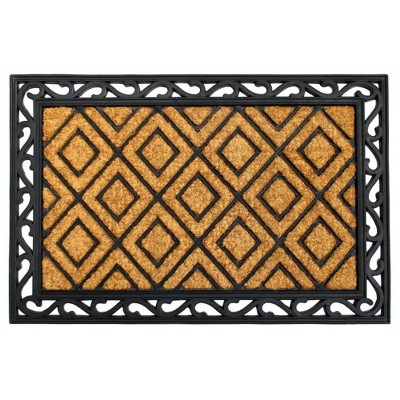Raj 2' x 3' Molded Diamond Rubber Coir Doormat Natural/Black