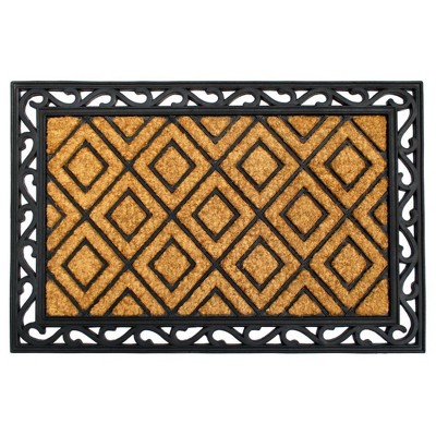 Raj 2' x 3' Molded Diamond Rubber Coir Doormat Natural/Black