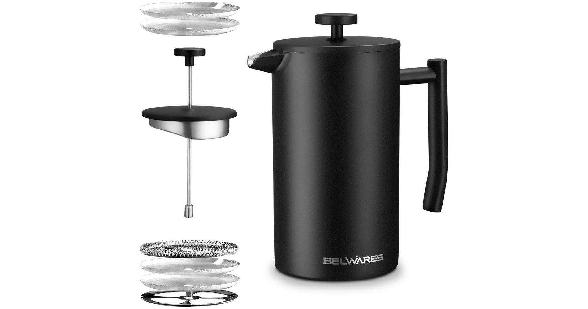 Belwares French Press Coffee Maker | Stainless Steel 304 | Double Wall | 4 Level Filtration System