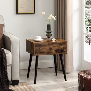 Retro Nightstand with Drawer and Tapered Legs, Rustic Brown End Table for Bedroom Living Room - 1 of 4
