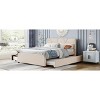 KTMBDW Full/Queen Size Upholstered Platform Bed with Brick Pattern Headboard and Twin Size Trundle, Linen Fabric - 4 of 4