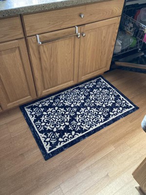 Town & Country Living Everyday Walker Damask Medallion Grey 24 in. x 72 in. Machine Washable Runner Kitchen Mat