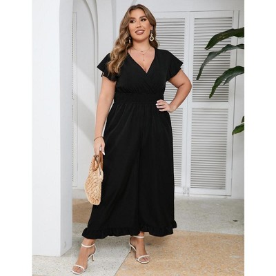 Womens Plus Size Short Sleeve Smocked Waist Wide Leg Summer Jumpsuits