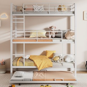 PAGED Twin Size Bunk Bed Modern Simple Metal Quadruple Bed Frame with Guardrail and Ladder, Space Saving - 1 of 4
