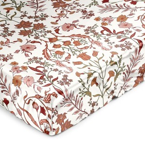 Sweet Jojo Designs Girl Satin Fitted Crib Sheet Boho Floral Wildflower Rust Orange and Ivory - 1 of 4