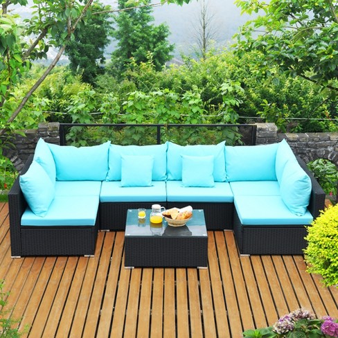 Costway 7pcs Patio Wicker Sofa Set Sectional Conversation Furniture Set