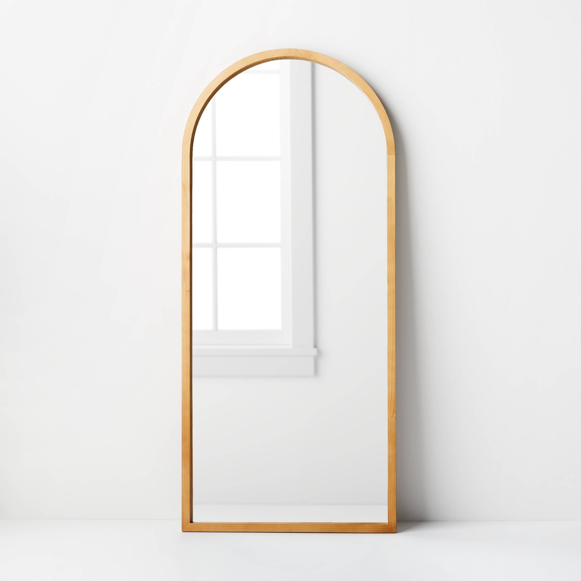 32" x 72" Wooden Arch Mirror Brown - Threshold™ designed with Studio McGee: Minimalist Leaner, Stained Wood Frame, No Assembly Required