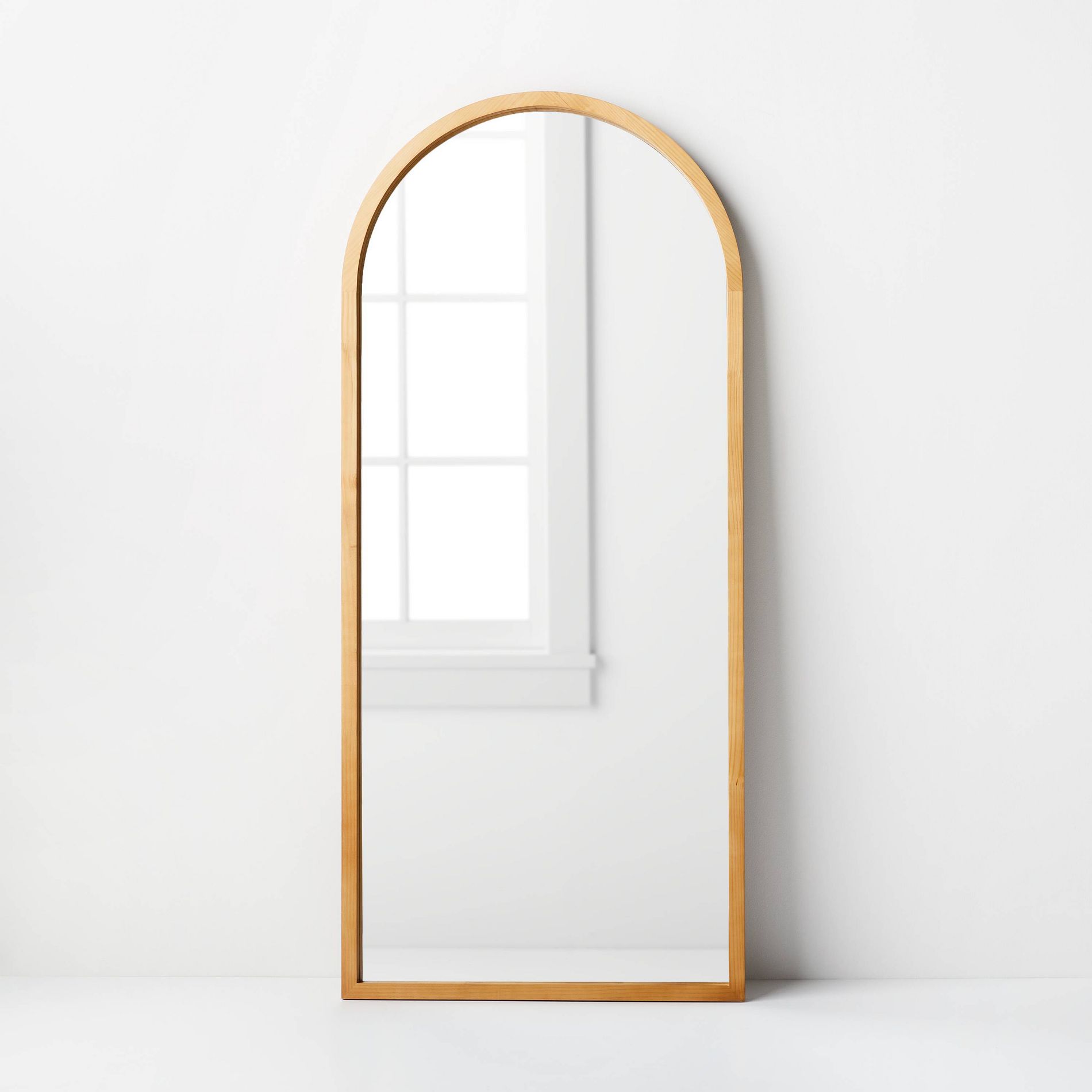 32" x 72" Wooden Arch Mirror Brown - Threshold™ designed with Studio McGee: Minimalist Leaner, Stained Wood Frame, No Assembly Required