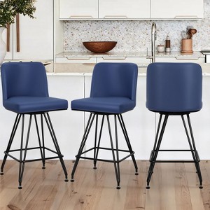 Bekrvio 26" Swivel Counter Height Bar Stools with Back-Faux Leather/Velvet Upholstered, V-Shaped Metal Legs-Modern Counter Stools for Kitchen Island - 1 of 4