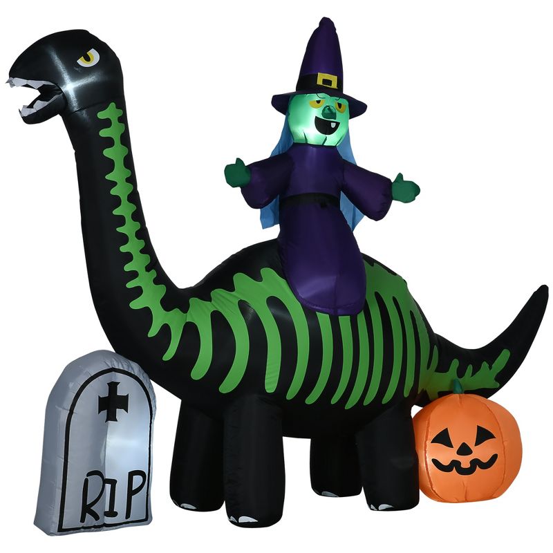 HOMCOM 8FT Halloween Inflatables Skeleton Dinosaur with Witch, Pumpkin, Outdoor Decorations with LED Lights, 5 of 8