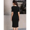 INSPIRE CHIC Women's Work Square Neck Button Decor Belted Short Sleeve Vintage Sheath Midi Dresses - 3 of 4