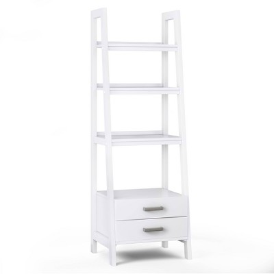 Thin white store ladder shelf