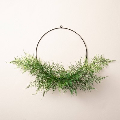 Photo 1 of 18 Asymmetrical Faux Fern Wire Wreath - Hearth  Hand with Magnolia18 ASYMMETRICAL FAUX FERN WIRE WREATH - HEARTH HAND WITH MAGNOLIA