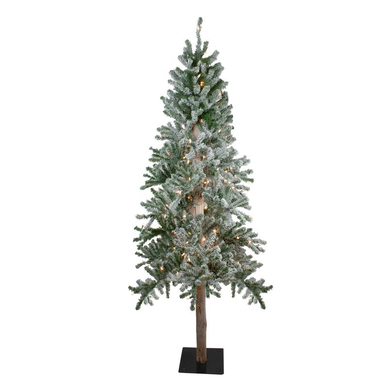 Northlight 6' Pre-Lit Flocked Alpine Artificial Christmas Tree, Clear Lights, 1 of 8