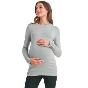 Hello Miz Women's Long Sleeve Crew Neck Button Cuff Maternity Top - 1 of 4