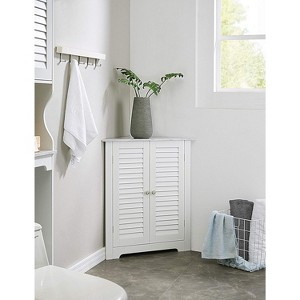 Kings Brand Furniture - Decatur Bathroom Corner Floor Storage Cabinet, White - 1 of 4