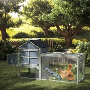 FURNIinspire Pet Crates And Houses Stable Durable Chicken Coop with Smart Egg Collection And Scientific Layout, Grey, 79.90"*24.20"*40.20" - 1 of 4