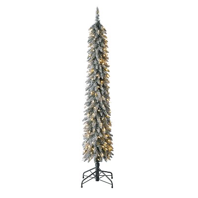 Evergreen Classics 5 Pre Lit Frosted Albert Pine Artificial Holiday Christmas Tree with Warm White LED Lights and Metal Stand