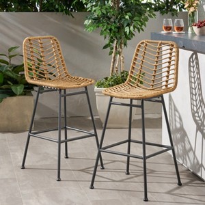 TOAOTBNBOB Wicker Bar Stools with Woven Seat, Minimalist Barstools with Rounded Edges, Durable Bar Chairs for Outdoor Space - 1 of 4
