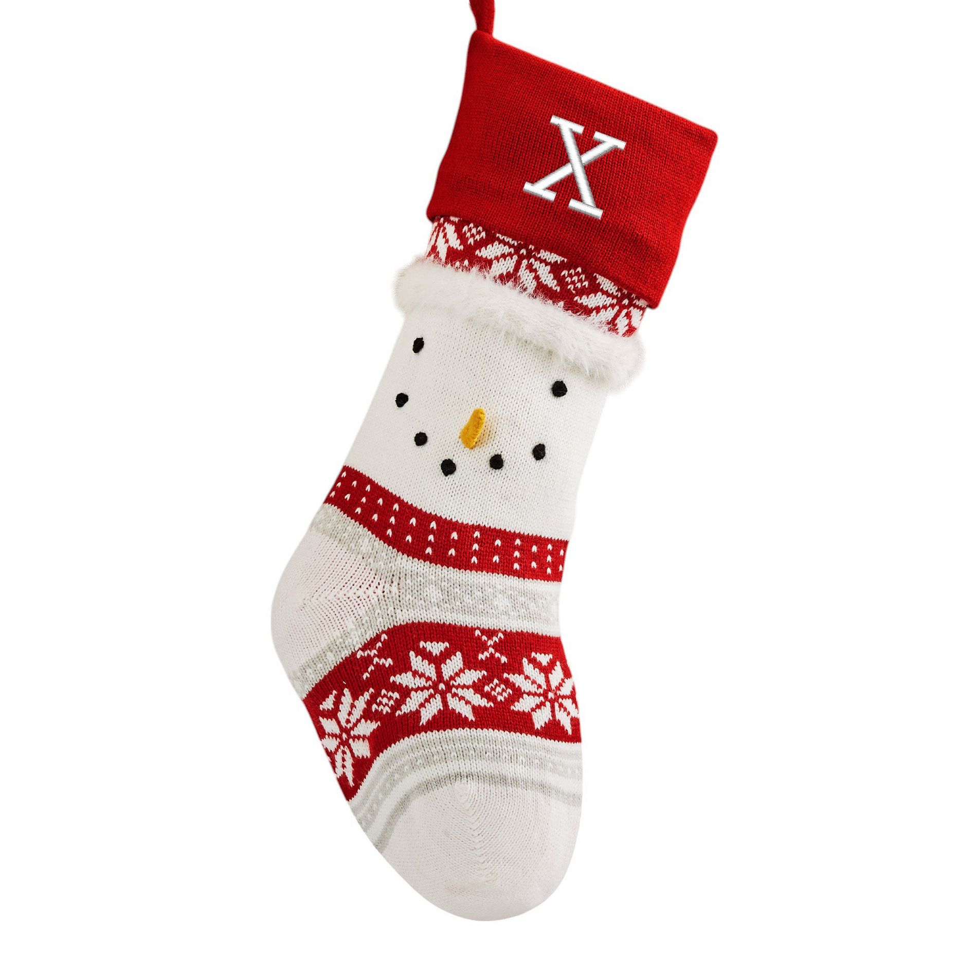 Personalization Mall Winter Snowman Embroidered Initial Knit Stocking
