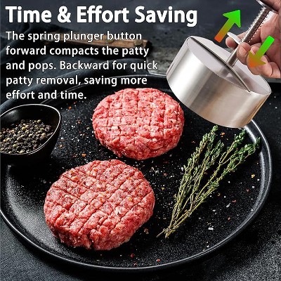 Akoasm 304 Stainless Steel Adjustable Hamburger Patty Press with 150 Patty Wrappers-Silver