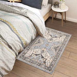 Boho Washable Rug Soft Oriental Printed Distressed Rug Vintage Floral Throw Carpet - 1 of 4