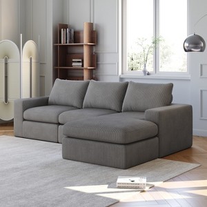 GDFStudio Quiller Modern 99" Corduroy Upholstered L-Shaped 3-Seat Sectional Sofa with Chaise - 1 of 4