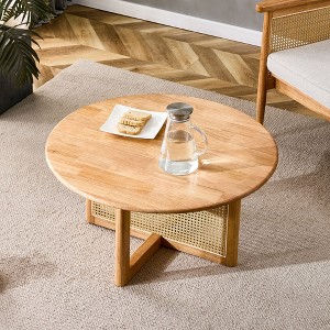 NicBex Natural Solid Wood Coffee Table with Faux Rattan Design,Elegant Tea Table,Center Table for Living Room - 1 of 4