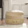 Sapphtopaz Modern 24" Ottoman Round Footstools with Button Tufted Top and Tassels Upholstered Accent Ottoman for Living Room, Bedroom - 3 of 4