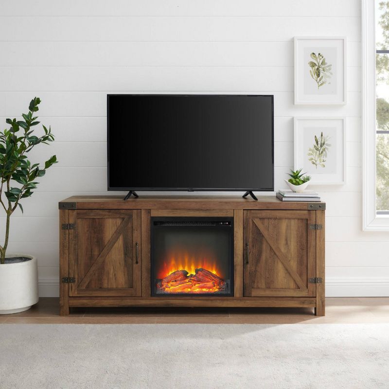 Clarabelle Double Door Farmhouse Electric Fireplace TV Stand for TVs up to 65" - Saracina Home, 5 of 9