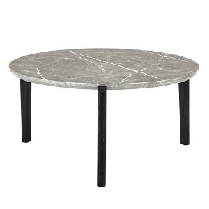 Maliang 36 Inch Round Small Coffee Table, Imitation Marble Tabletop With Rubber Wood Solid Wood Legs For Living Room, Office - 1 of 4