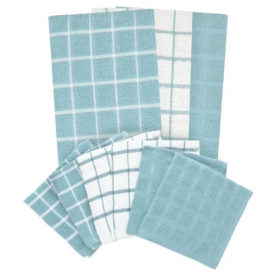 Dew Blue Cotton Terry Check Kitchen Towel Set