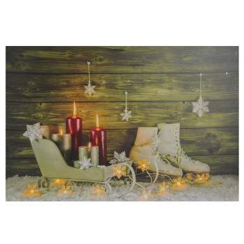 Northlight Large LED Lighted Candles, Ice Skates and Sleigh Christmas Canvas Wall Art 23.5" x 15.5"