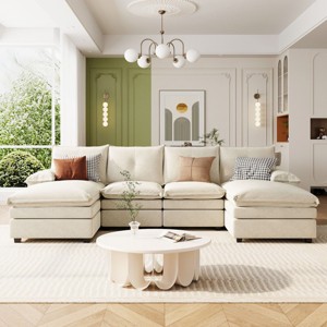 6 Seat U-Shaped Polyester Sofa,Chenille Upholstered Sectional Couch with High-Density Foam,Modular Living Room Sofa for Large Spaces-Coolbibila - 1 of 4