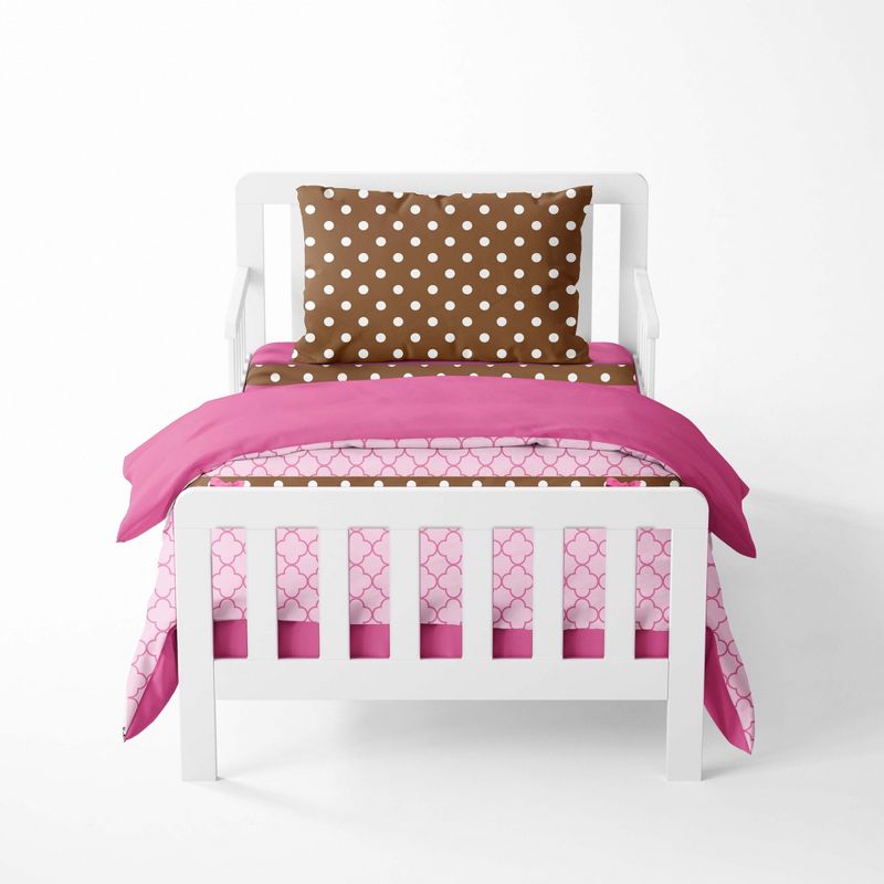 Bacati - Quatrefoil Pink Printed Crib or Toddler Bed Skirt, 3 of 6