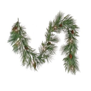 HGTV Home Collection 6ft Pre Lit Artificial Christmas Garland, Mixed cedar and bristle Branch Tips , Decorated with Pinecones - 1 of 4